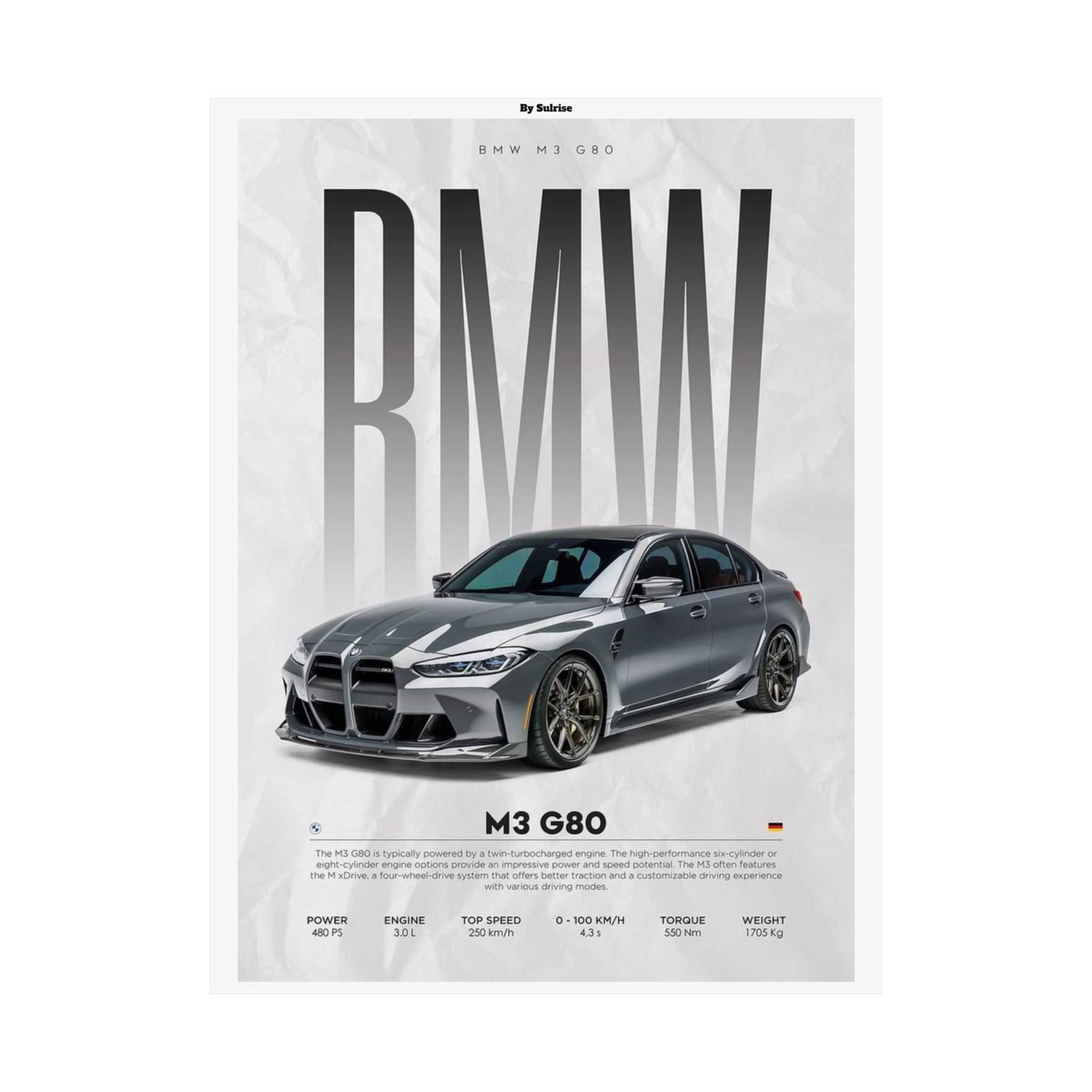 BMW M3 G80 Matte Vertical Poster — Modern Automotive Wall Art